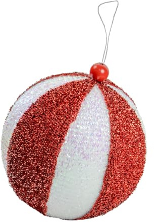 The Christmas Workshop Candy Cane Swirl Tinsel Decorations/Red and White Assorted Festive Christmas Tree Ornaments (1, Ball)