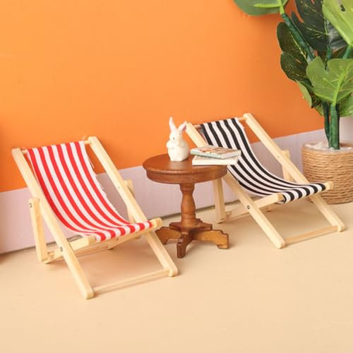 KARLOR Miniatur Strandkorb Deko, 2 Sück Miniatur Liegestuhl Strandstuhl 1:12 Puppenhaus Spielhaus Szene Mikrolandschaft Deko Mini Möbel Puppenhaus Stranddekorationen Miniatur Liegenauflage klappbar