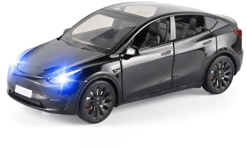 TOPRON Tesla Model Y 1:32 Maßstab Modellauto,Druckguss-Legierung Elektronisches Spielzeug mit Rückziehfunktion, mit Lichtern und Musik, Mini-Fahrzeugspielzeug als Geschenk für Kinder(Schwarz)
