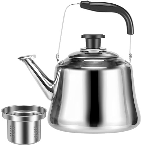Whistling Tea Kettle for Stove Top, 2L Stainless Steel Handle Tea Kettle with Tea Infuser, Multifunctional Whistling Teapot for Gas Hob or Induction Heater