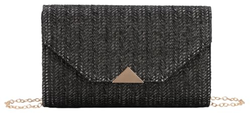 HomKuch Bolsa de embrague de paja de las mujeres tejida cartera de embrague de la playa de verano para la boda de la fiesta del baile de viaje