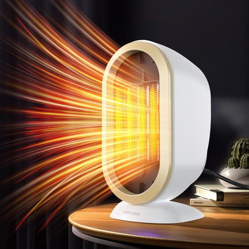Termoventilatore Elettrico, 1200W Stufetta Elettrica Basso Consumo con 2 Livelli di Temperatura, Ptc Ceramico Termoventilatore da Bagno per l'ufficio con Protezione contro il Ribaltamento, Bianco