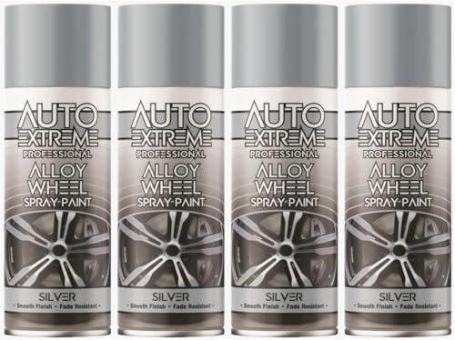 MIXEL Silver Alloy Wheel Spray Paint, Quick-Drying Formula, Long-Lasting Protection, DIY Enthusiasts, Easy-To-Apply, Ideal For Restoring Or Refinishing Alloy Wheels, 400ml, (4 Pcs)