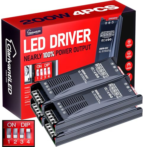 ClarivantiLED LED Trafo Dimmbar 24V 200W 8.33A 4pcs Transformator AC 220V 230V auf 24V DC Netzteil Power Supply für LED Strip Netzteil 24V Konstantspannungs Power Supply für Beleuchtung