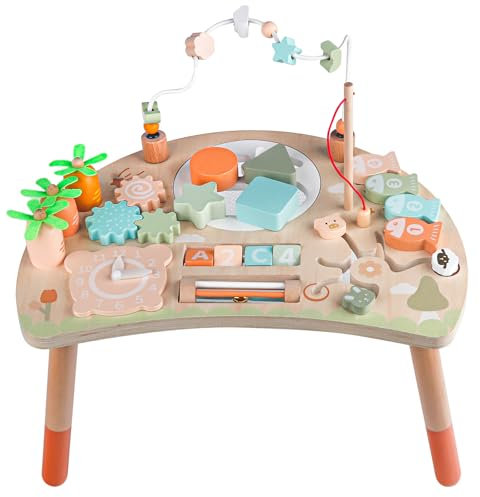 Holz-Aktivitätstisch für Kinder, Baby Montessori Spielzeug 9-in-1 Spieltisch ab 1 2 3 Jahr, Kinderspielzeug Holzspielzeug Activity Tisch ab 12+ Monate, Eburtstag Weihnachten Geschenk 1+ Jahr