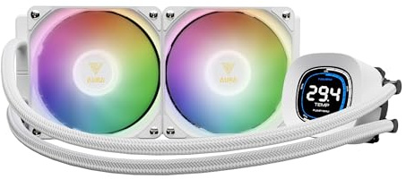 GAMDIAS AURA GL DIGITAL 240mm AIO Liquid CPU Cooler, Real-Time 2.1'' Display, Customizable via Software, 2 x 120mm ARGB Fans, Support Low-Noise PWM & ARGB Sync, Intel LGA 1851/1700；AMD AM5/AM4, White