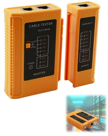 Tester Cavi di Rete RJ45/RJ11 – Forte Compatibilità, Tester per Cavi Patch e Cavi LAN con Due Modalità di Velocità e Interruttore di Accensione/Spegnimento – Nero