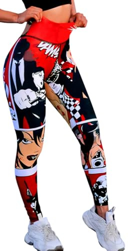 In One Clothing Damen Leggings für Sport, Fitness, Outdoor und Loungewear (DE/NL/SE/PL, Alphanumerisch, 3XL, Regular, Regular, rot Comic Motive)