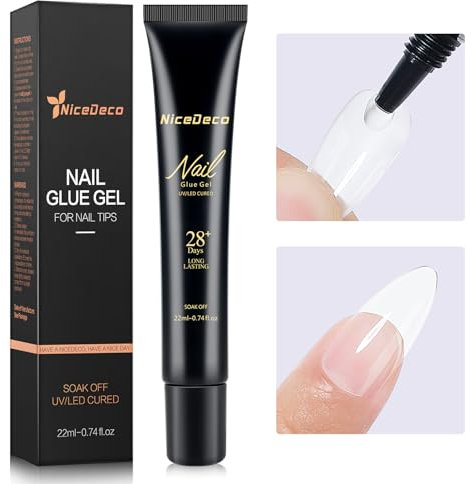 Nicedeco 22ml Colla Solida per Unghie UV Semi Solid Nail Glue Gel per Unghie Artificiali Unghie Extra Forti per Incollare la Colla per Unghie non Ha Bisogno di Spazzole