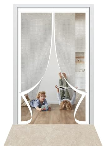 Mosquitera Magnética para Puerta 204 x 187 cm Mantiene El Aire Fresco en El Interior Mosquitera Puertas Fácil Instalación sin Taladrar para Puertas Correderas/Terraza, Blanco