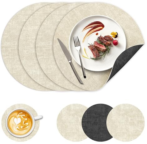 NCUE 13 Faux Leather Round Placemats Set of 4, Reversible Dual-Color