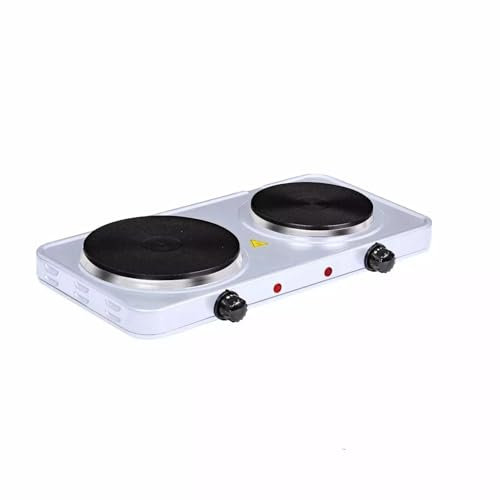 Electric Double Hot Plate – 2500W (1000W + 1500W), 5 Temperature Settings, Portable Twin Hob Cooker – White, ZANBEEL