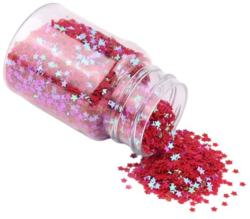 1 Bottle 3MM Holographic Star Sequins Glitter Star Confetti Iridescent Table Sequins for Nail Art Decoration, Scrapbooking, Red