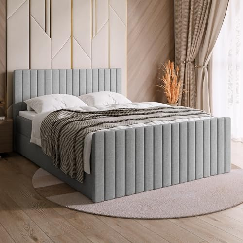 BROMARKT Boxspringbett 180x200 mit Bettkasten Topper Härte H3 Grau