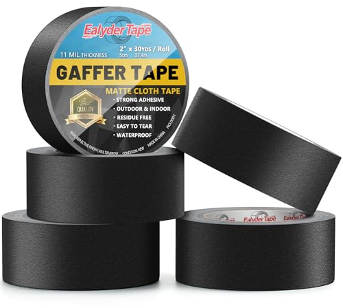 5 Rollen Schwarzes Gewebeklebeband 50mm x 27,4m Wasserfest Rückstandsfrei | Strapazierfähiges Gaffer Tape für Bühne, Kabel & Reparaturen – nicht reflektierend, handreißbar, rückstandsfrei.