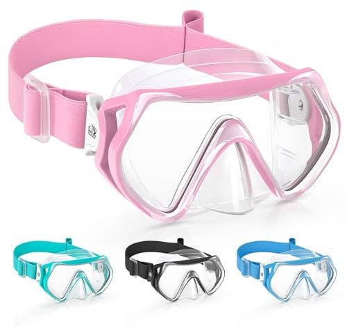 Findway Gafas Buceo Niños con Correa de Tela Suave,Gafas Natacion niño con Cubre Nariz,,Antivaho Antifugas Vista Clara Gafas bucear para niños, niñas, Adolescentes