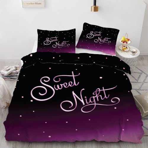NYSMGS Bettwäsche 135x200 Lila, Weich Bügelfrei Mikrofaser Bettbezug, Nachtansicht Muster Kinder Mädchen Schlafzimmer Deko Bettwäsche-Sets mit Reißverschluss,2 Kissenbezug 80x80 ny12