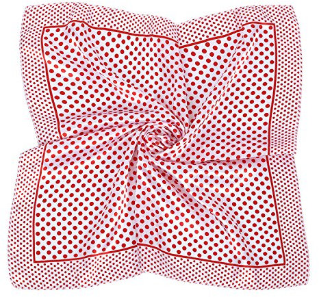 PB-SOAR Mode Damen Mädchen Glänzend Schal Halstuch Nickituch Bandana Kopftuch mit Punkten, quadratisch Halstuch 50 x 50cm (Weiß mit roten Punkten)