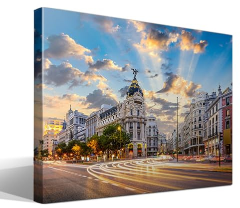 cuadrosfamosos.es Calle de Alcalá de Madrid - Fotografía Urbana | Cuadro Canvas Wall Art | Impresión Giclée lienzo algodón puro | Bastidor 3cm | 55x75cm