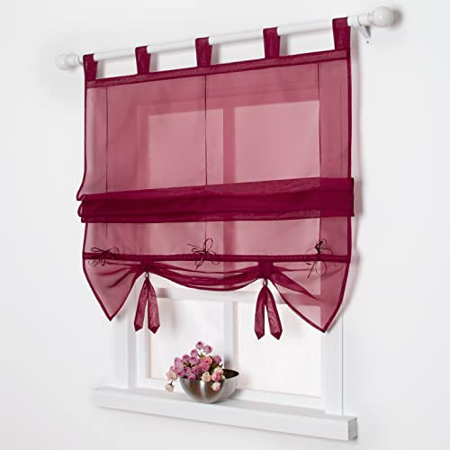 SIMPVALE Raffrollo mit Schlaufen Gardinen Voile römischen Liter Fall Schatten Transparent Vorhang für Balkon und Küche, Violett, 140cm (Breite) x155cm (Höhe)