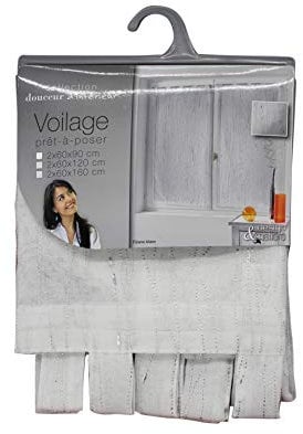 Douceur d'Intérieur Filiane Paire Droite Passants Voile Sable Rayures, Polyester, Blanc, 160 x 60 cm