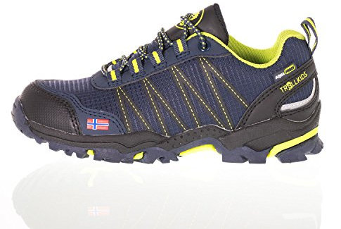 Trollkids Kinder Trolltunga wasserdichter Wanderschuh niedrig, Marineblau/Vipergrün, Größe 38
