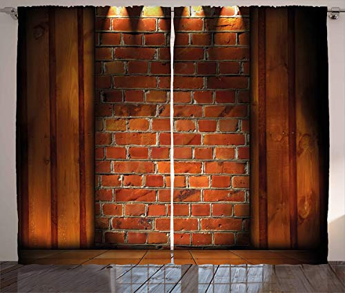 ABAKUHAUS rustikal Wand Rustikaler Gardine, Mauerwerk, Schlafzimmer Kräuselband Vorhang mit Schlaufen und Haken, 280 x 225 cm, Orange Ringelblume