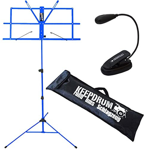 keepdrum MUS2 BL Notenstaender Notenpult Blau mit Tasche + Notenpult-Leuchte