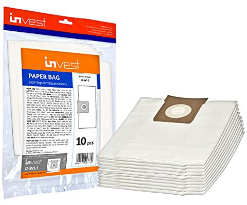 Invest - Staubsaugerbeutel Ersatz, Filtertüten Beutel Kompatibel mit AQUA VAC 90517, 90519,/Aqua FAM: 1000, 2000, AV 200; AZ: 90519-14, 9171775;/Bonus, Boxer, Bulldog, Classic - Weiß, 10 Stück