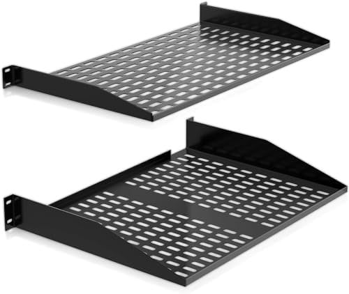 Pyle 48cm Server Rack Shelf, Sturdy, Ventilated Mounting Tray for Network & AV Equipment, Wall or Rack Mount, Space-Saving Design for Better Airflow, Black