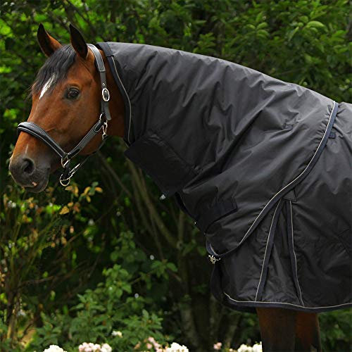 PFIFF 102837 Halsteil für Outdoordecke Highneck, Redendecke, leicht gefütterte Winterdecke, wasserdichte Weidedecke, Decke ohne Rückennaht, Polyester Futter, 150g/qm, Schwarz-Blau, Full