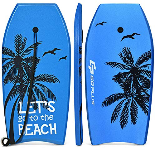 COSTWAY Planche de Bodyboard Surf 41” en XPE et HDPE avec Sangle de 90 CM, Arrière en Forme de Croissant Idéal pour Surffeur Plus de 14 Ans Capacité de Charge 85KG 105 x 51 x 6 CM (Cocotier)