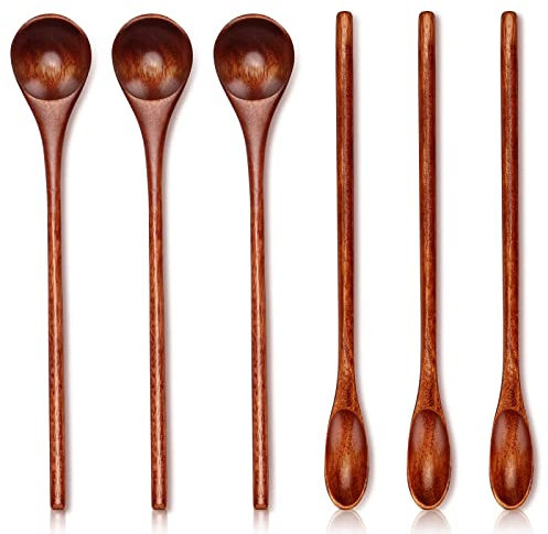 Kleine Holzlöffel für Kaffeelöffel, Gläser, Teelöffel, Probierlöffel, Teelöffel, Mini-Rührlöffel, Honiglöffel, kleiner Rührlöffel für Pulver, Dessert, Tisch, Rührlöffel, 6 Stück
