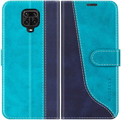 Mulbess Funda Móvil para Xiaomi Redmi Note 9 Pro/Redmi Note 9S, Funda de Cuero PU, Función de Soporte, Funda Tapa, Concha Interna de TPU, Elegante Azul Mint
