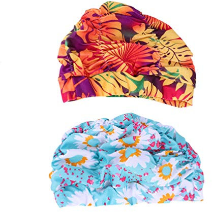 2 Pz Cappello Da Nuoto Con Stampa Floreale Pieghettato Cappello Da Nuoto Da Donna Cuffia Pieghettata Cuffia Nuoto Nylon Impermeabile Cuffia Da Nuoto in Tessuto Uomo