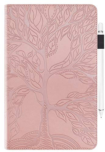 Aswant Custodia Huawei MatePad 10.4 Cover in Pelle PU a Portafoglio Flip Cover Stand Funzione e Portapenne Custodia Tablet per Huawei MatePad 10.4 pollici 2020&2022 Albero in Rilievo 3D - Oro Rosa