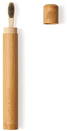 Wild & Stone Reiseetui aus natürlichem Bambus, nachhaltiges Zahnbürstenetui, Bambus-Zahnbürstenabdeckung, umweltfreundlich (Erwachsene), braun, Für Erwachsene, Kompakt