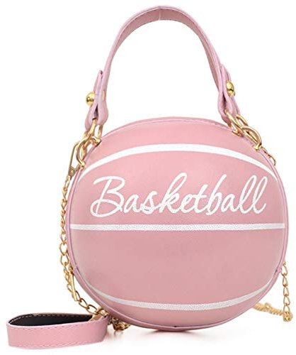 Motive Life - Borsa a tracolla a forma di pallacanestro, da donna, piccola borsa da sera, in pelle PU, per ragazze, Multicolore (Rosa), Basketball