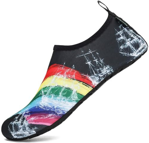 SAGUARO Chaussures Aquatiques Homme Femme Chaussures d'eau Séchage Rapide Chaussure de Plage Antidérapant Chaussures Plongée pour Mer Nautiques Piscine Surf Rock 012 Multicolore,EU GR.38/39