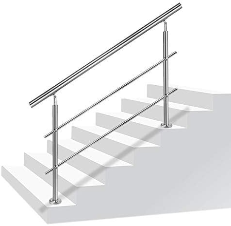 Aufun Barandilla para Escaleras de acero inoxidable 160cm 2 Varillas Pasamanos escalera con kit de instalación para interior y exterior, balcón, Ancianos y niños