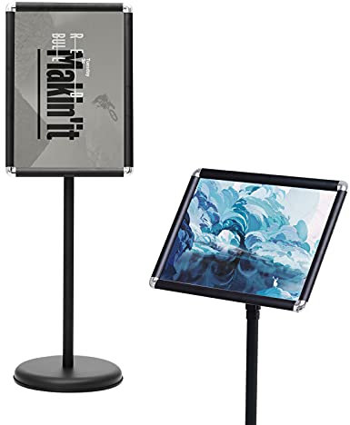 RELAX4LIFE A4/A3 Porte-Affiche Réglable en Hauteur et Rotatif 360° avec Cadre en Alliage Aluminium, Présentoir Affiche avec Base en Acier INOX pour Restaurant/Musé/Magasin (A3 Noir)