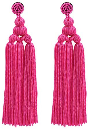 YAZILIND tassel colgante largo pendiente bohemio estilo étnico gota colgar pendientes joyería de fiesta de señoras (rojo rosa)