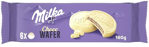 Milka Choco Wafer White Croccante e Goloso con una Copertura di Cioccolato Bianco Milka con Latte Alpino, 6 merende da 30g, 180 g