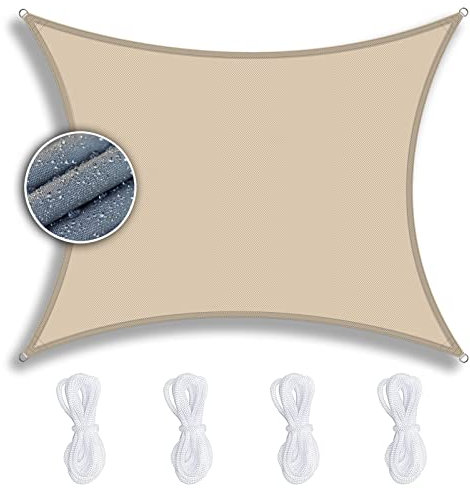 Toile D'Ombrage Rectangulaire 5X6M, Tissu Oxford 420D Étanche Résistant aux déchirures Ombre, protection solaire, protection UV Voile d'Ombrage Imperméable en PES Parasols et stores pour patio -Beige.