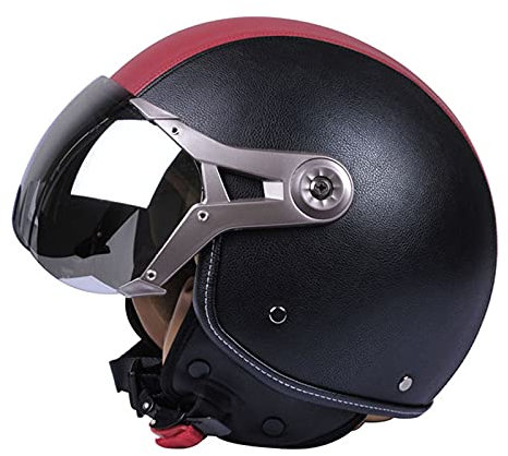 Casco Moto Vintage Jet Elettrico Leggero Di Sicurezza Omologato ECE/DOT Retro Con Visiera Per Scooter Per Uomo E Donna, Nero Rosso, L