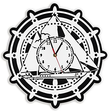 Gamirastore - Ruderuhr aus Holz 35 cm, Uhr mit maritimem Thema, Wanduhr Meer, Segeluhr 100% Made in Italy