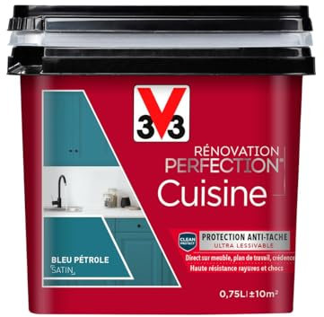 V33 Peinture de rénovation cuisine, Rénovation perfection Bleu pétrole satin 750ml