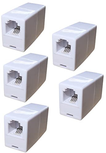 Aerzetix - C52710 - Set di 5 scatole/spine/connettori/accoppiatori RJ11 6P4C femmina a femmina - prolunga per cavo telefonico