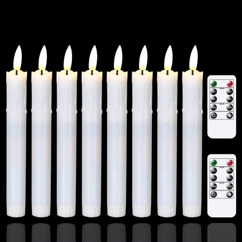 Mavandes velas parpadeantes sin llama dos a distancia, 19CM blanco pilas LED temporizador velas ventana, juego de 8 candelabros de plástico sin llama efecto cera (2,2 cm de diámetro)