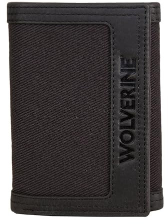 Wolverine Portefeuille 3 Volets en Toile/Cuir, Noir/Gris, Taille Unique, Noir/Gris, Taille Unique